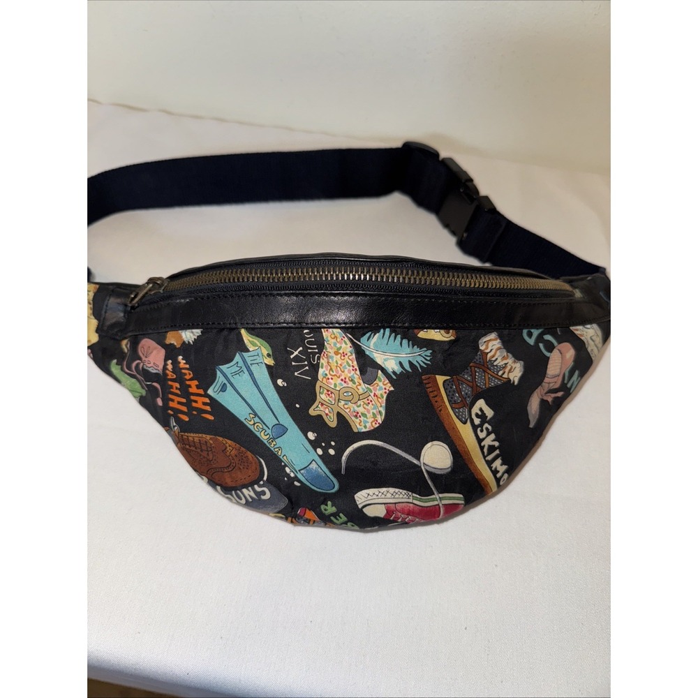 Nicole Miller vintage‎ silk and leather belt bag 1991 Shoe Print *Super Rare